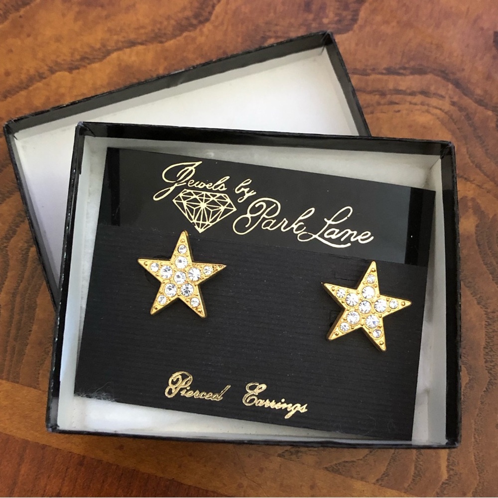 Vintage 90s Park Lane gold superstar rhinestone earrings NIB